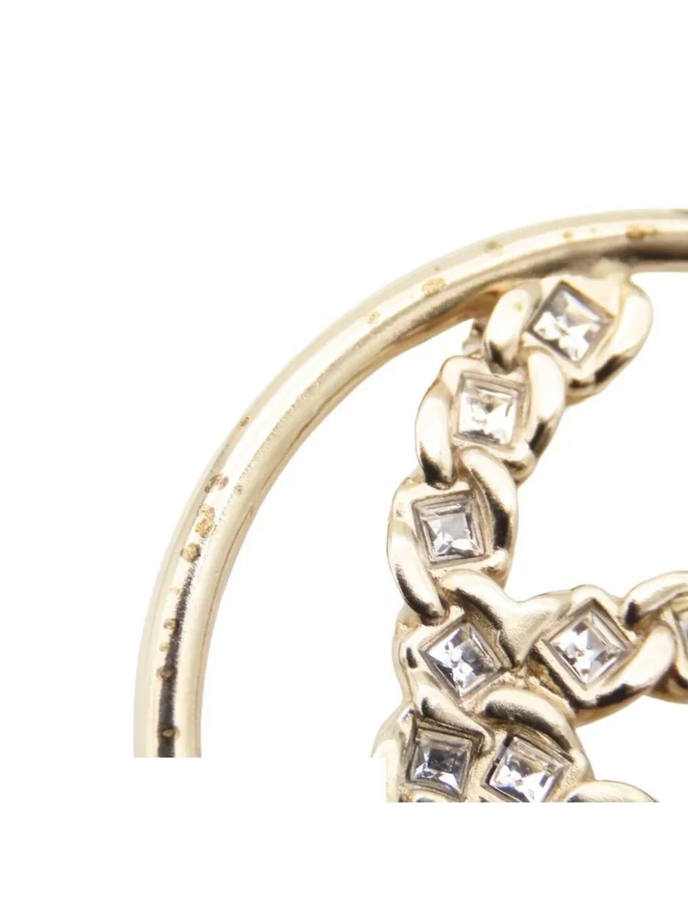 Chanel Brooch Gold Metal Rhinestone Circle CC Logo Costume